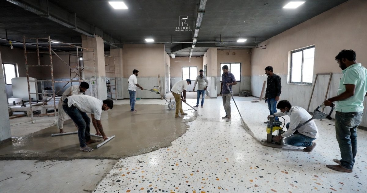 Terrazzo installation process by best terrazzo supplier in India Elbrus Solutions