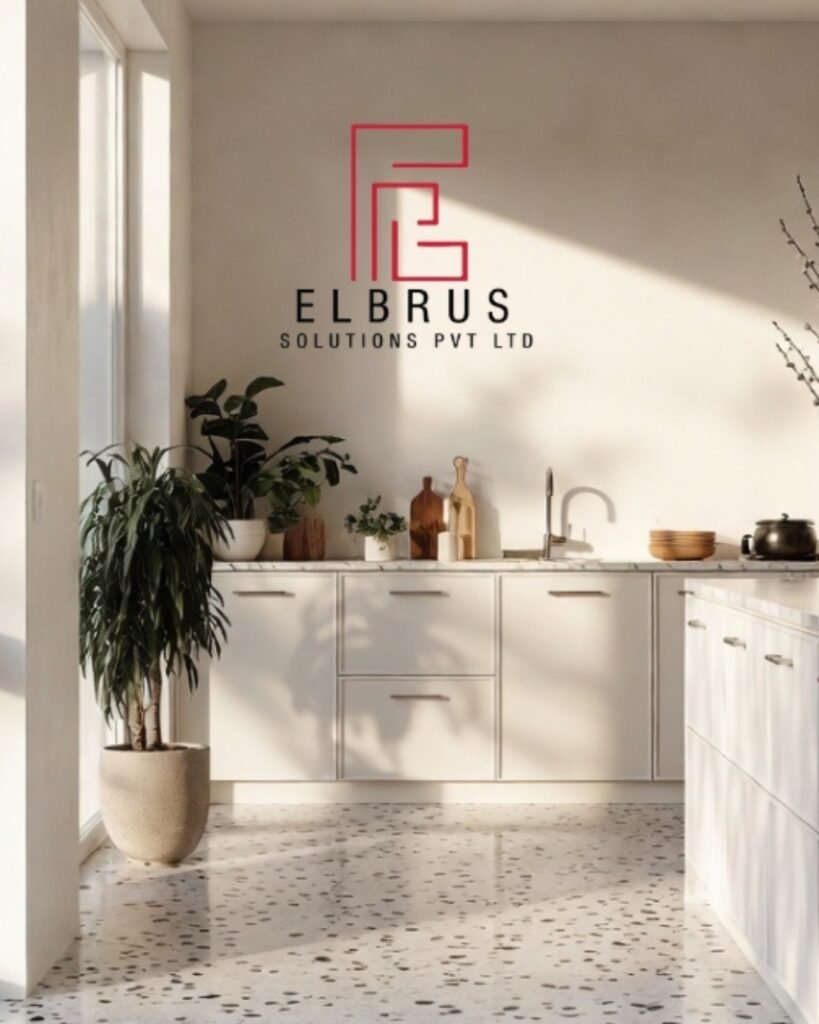 Polished terrazzo flooring close-up showing marble and glass aggregates in modern interior.