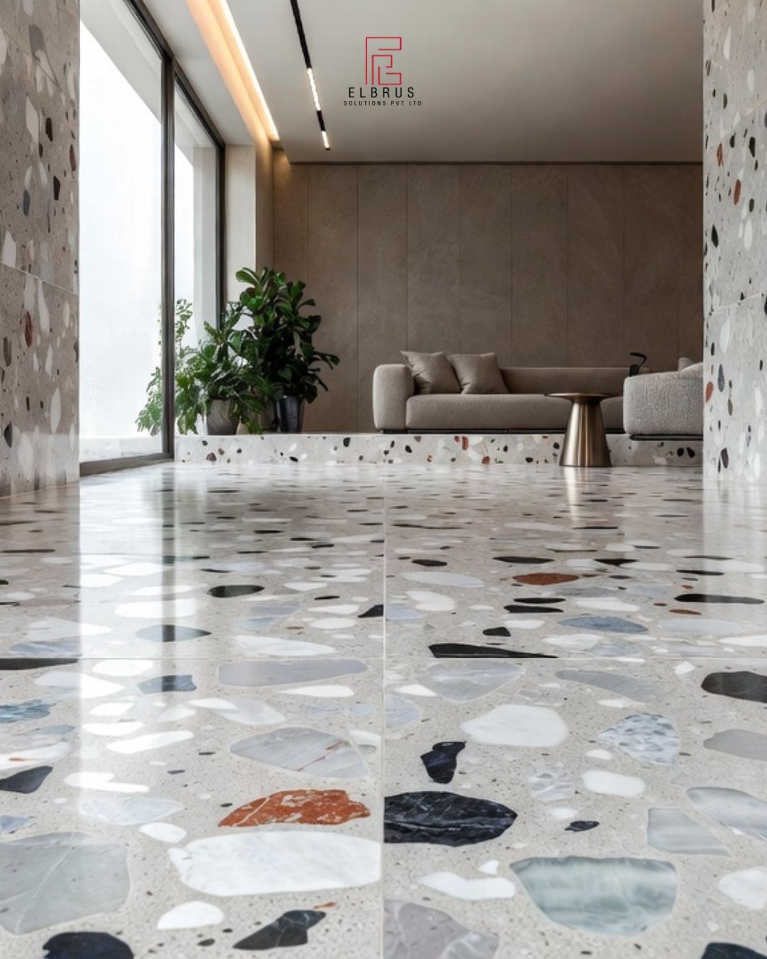 Terrazzo flooring showcasing marble chips, explaining why terrazzo is trending again