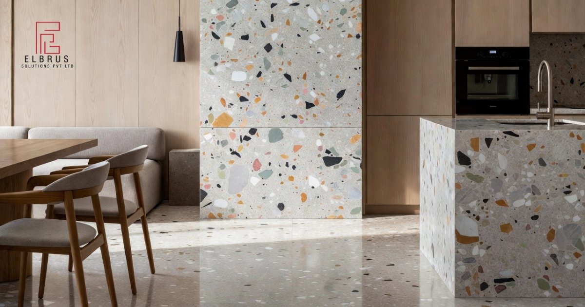 Modern terrazzo surface design highlighting the comeback of terrazzo materials