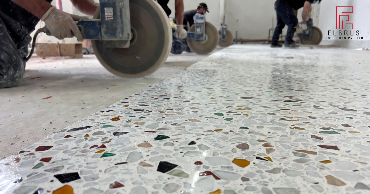 Terrazzo floor grinding and polishing process with aggregates exposed