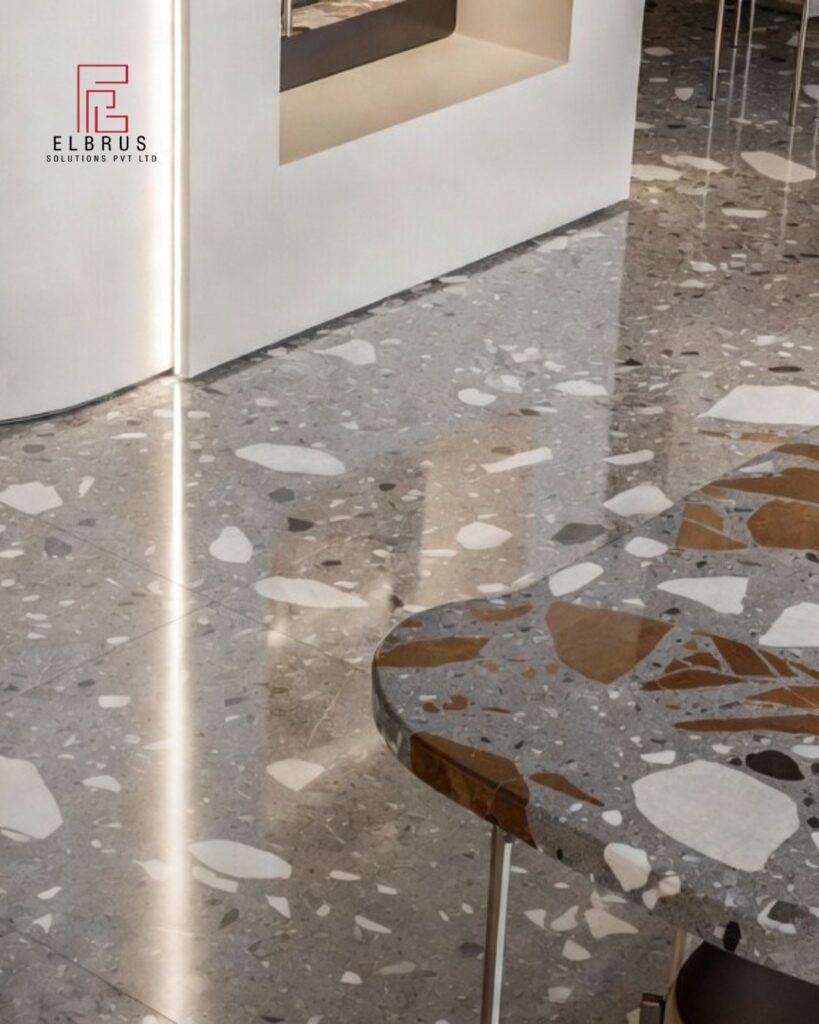 polished terrazzo flooring design in modern interior space
