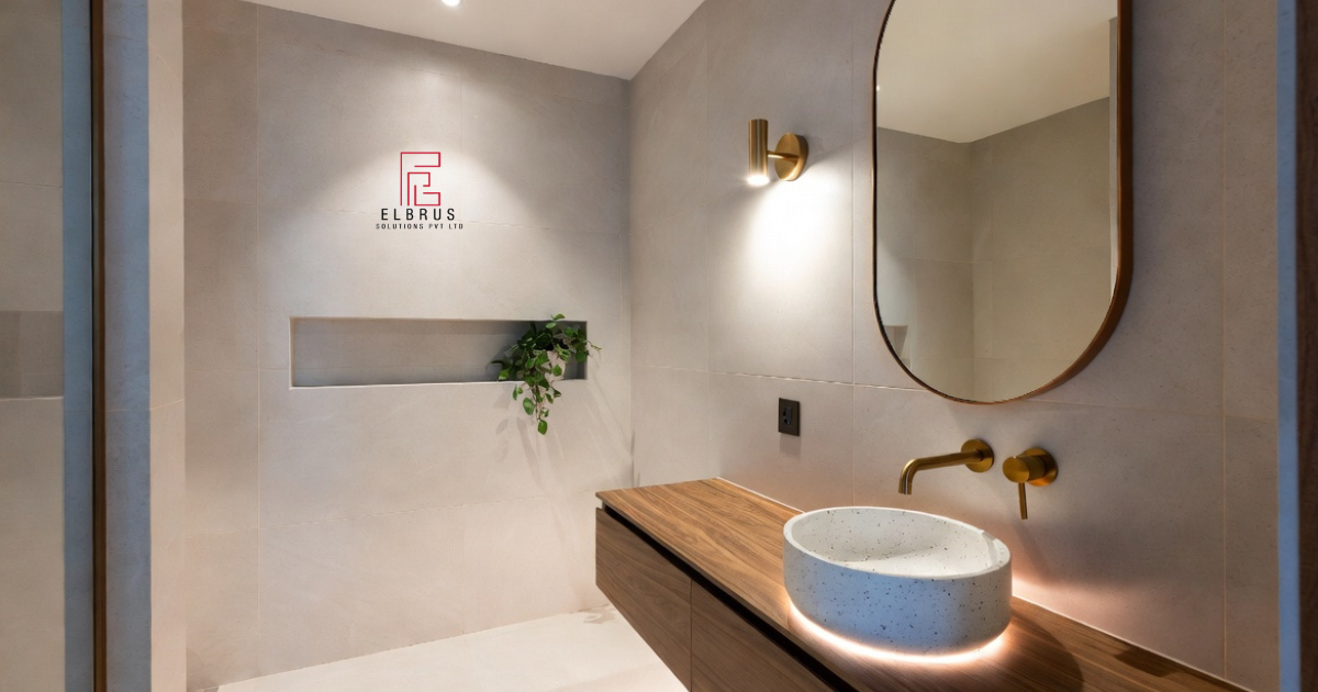 “Close-up shot of a terrazzo washbasin showing colorful marble chips, polished surface, high detail texture, natural lighting, premium finish, architectural photography”