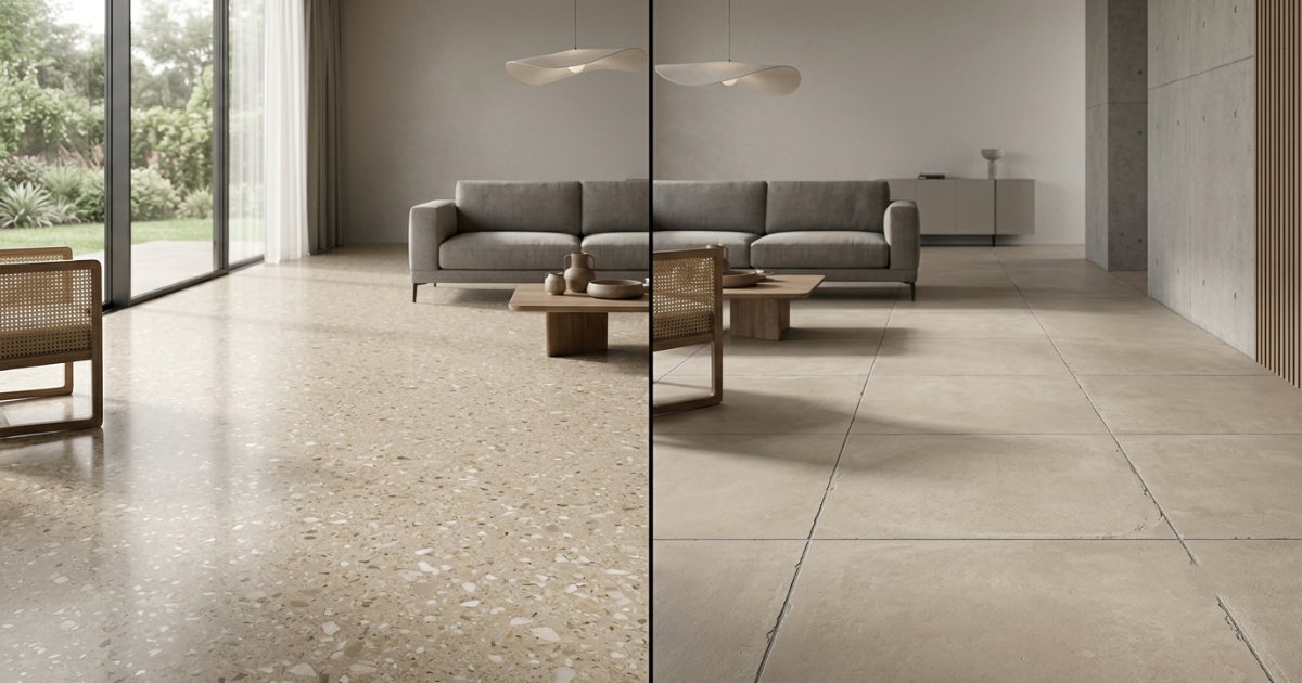 Premium terrazzo flooring for a modern commercial lobby