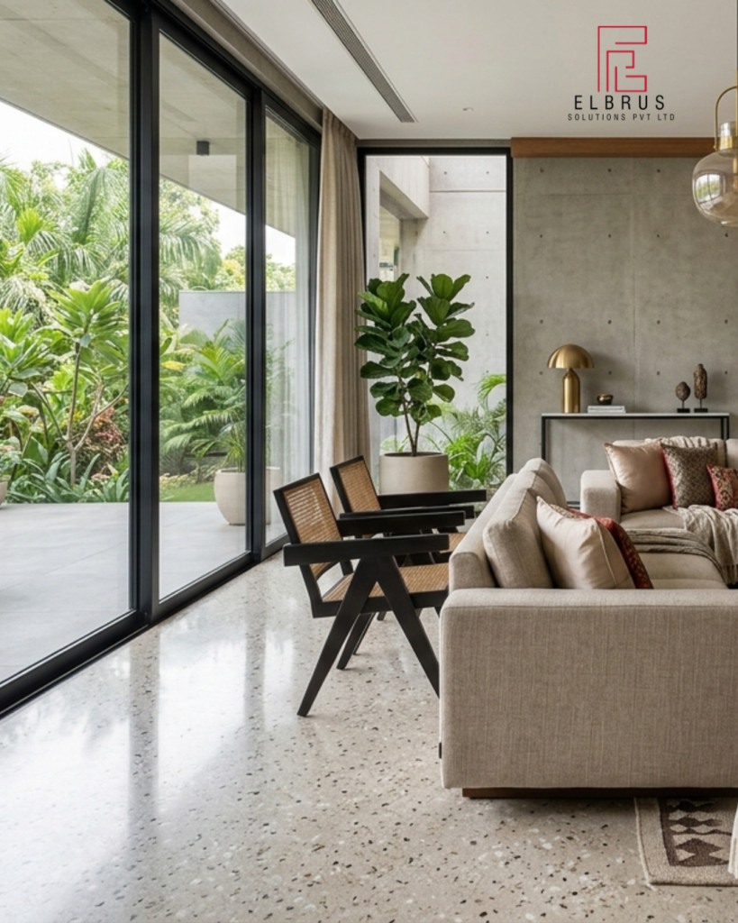 Modern terrazzo flooring in a luxury contemporary interior